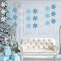 Vista 4 de Whaline Guirnalda de fieltro de copo de nieve, guirnalda de copos de nieve blanca y azul, guirnalda de banderines de invierno para Navidad
