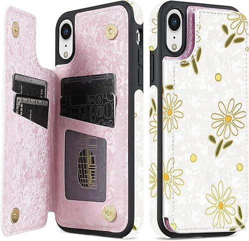 NNH Funda tipo cartera compatible con iPhone XR con bloqueo RFID, ranuras para tarjetas, folio de piel sintética, función atril, doble cierre