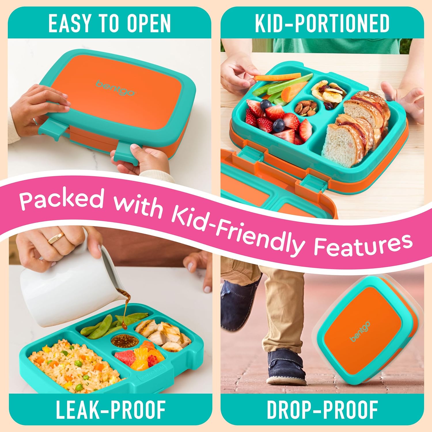 Bentgo Kids Bento-Style 5-Compartment Leak-Proof Lunch Box - Ideal Portion Sizes for Ages 3 to 7 - Durable, Drop-Proof, Dishwasher Safe, PFAS & BPA-Free & Made with Food-Safe Materials (Orange) - Image 4