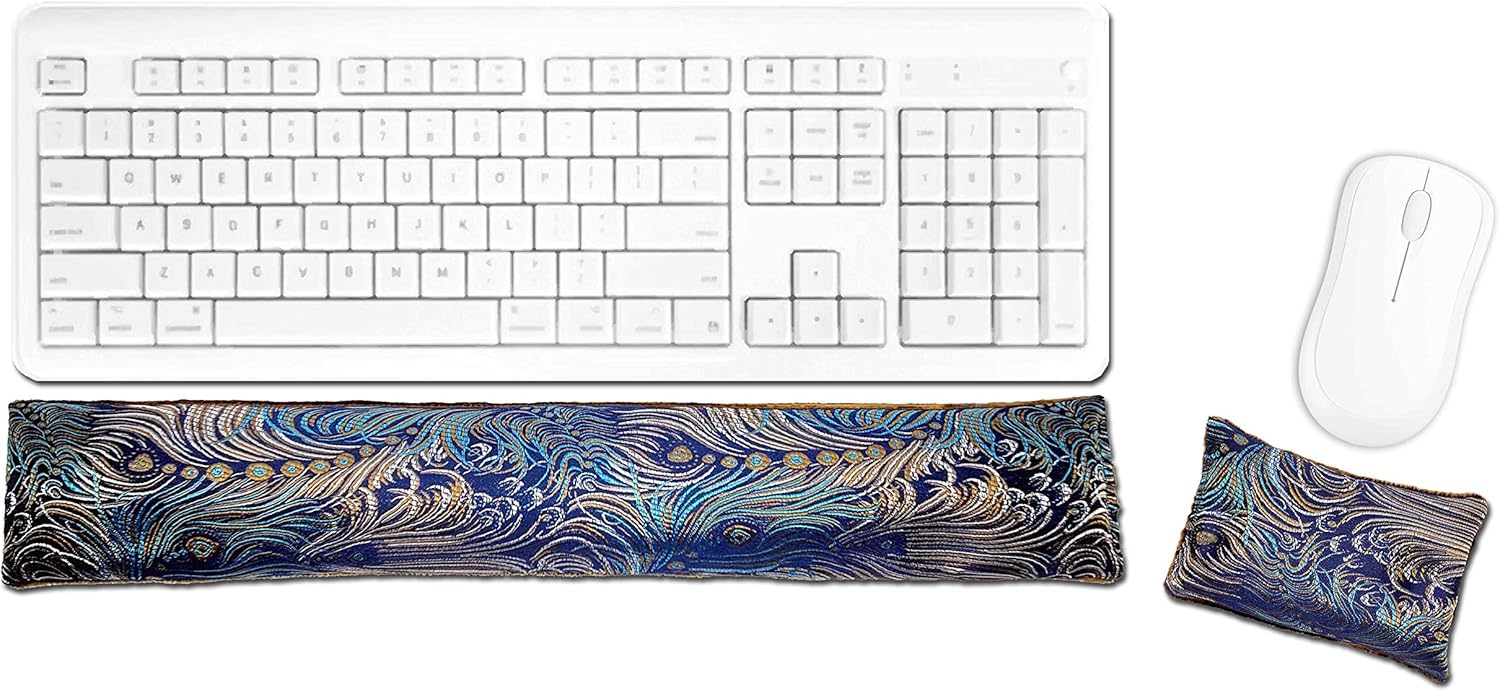 Keyboard & Mouse Wrist Rest Pad Set - Flax Seed Filled - Lavender Scented - Dark Turquoise