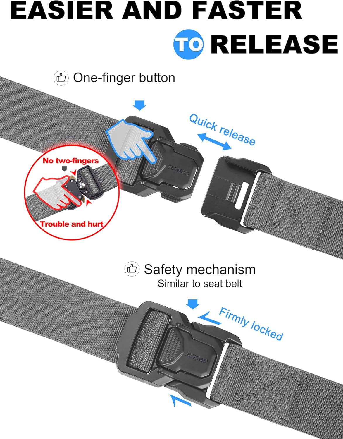 JUKMO Tactical Belt for Men, Military Rigger 1.5" Nylon Web Work Belt with Quick Release Heavy Duty Buckle - Image 2