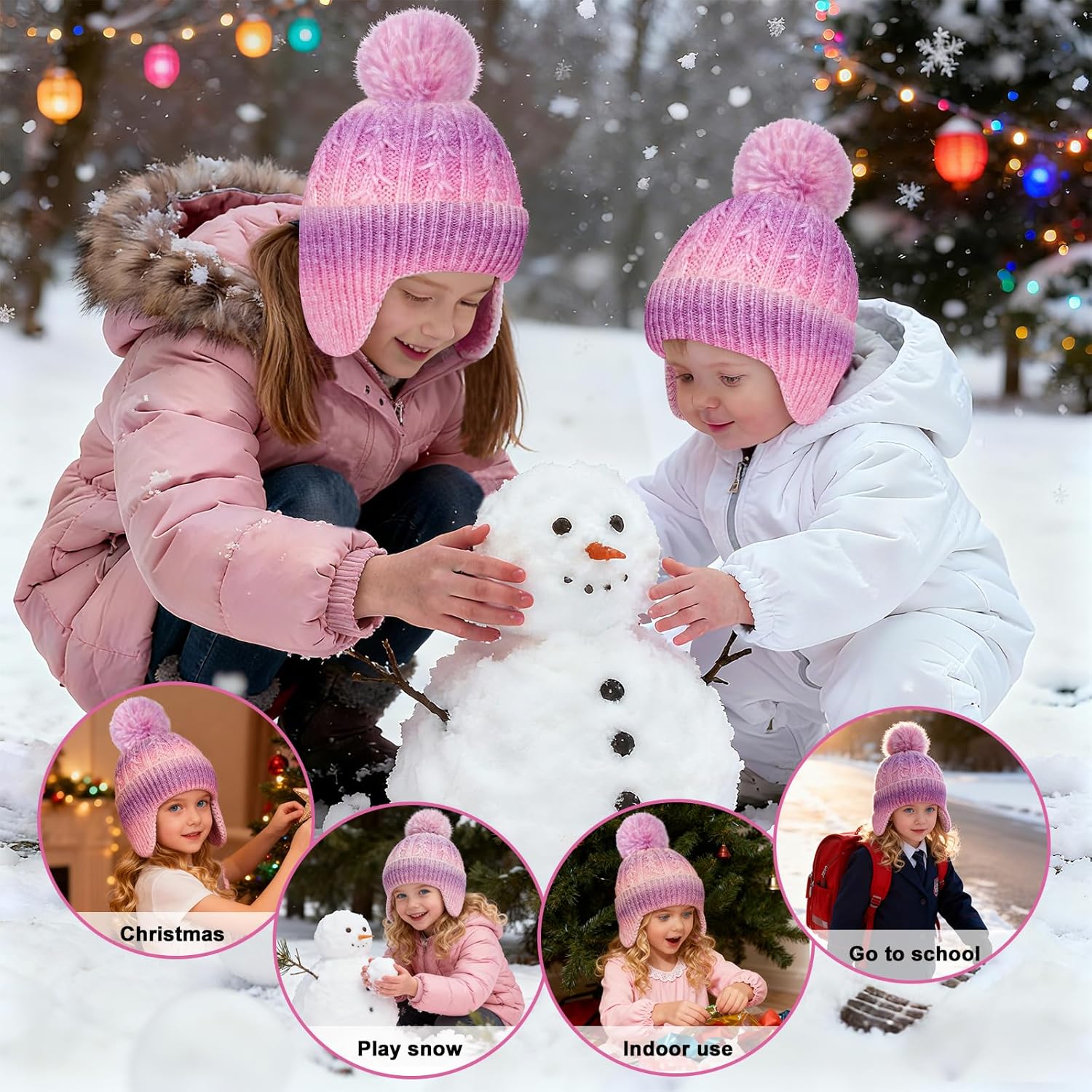 W&LESVAGO Kids Winter Hat Scarf & Gloves Set, Knitted Pom Pom Beanie, Warm 3-Piece Cold Weather Set for Boys Girls 2-14 - Image 7