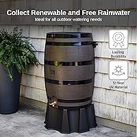 Vista 7 de RTS Home Accents Barril de lluvia de 50 galones con kit de enlace, barril de recolección de agua de lluvia con parte trasera plana, kit de enlace