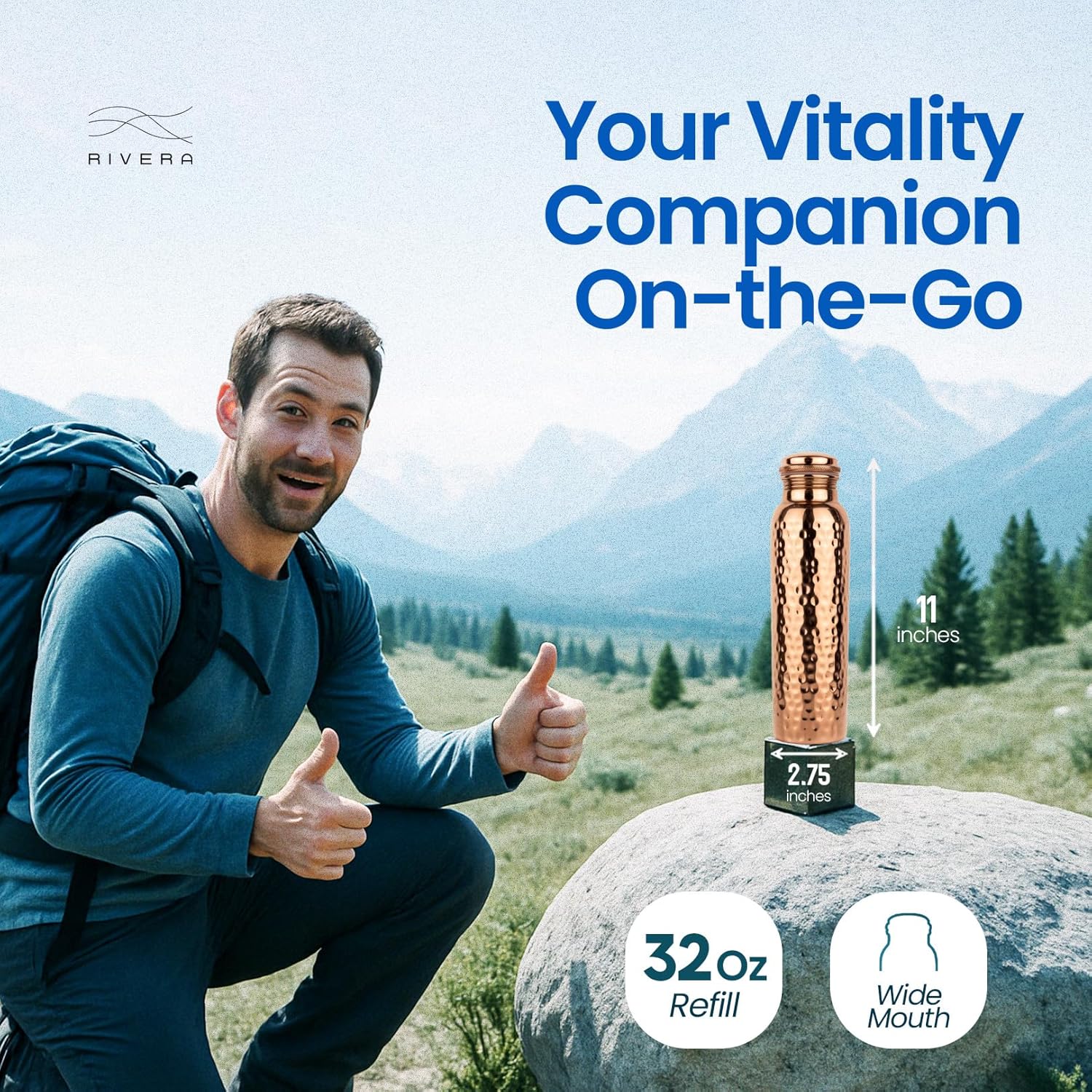 Rivera [NEW] Hammered 32oz – 99.92% LAB TESTED Pure Copper water bottle, PTFE & PFOA Free, Leakproof & Joint free, BPA-Free, Eco-Friendly, Non-Toxic, Handcrafted, Detox & Wellness - Hammered - Image 6