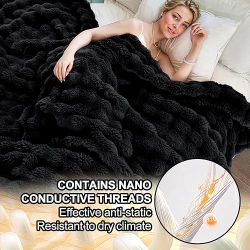 Miniatura 3 de Moenchy Manta suave de 9 libras, color azul lago, ultra cálida, peluda, reversible, de pelo sintético, cómoda para cama, sofá y Roma, 90 x 90