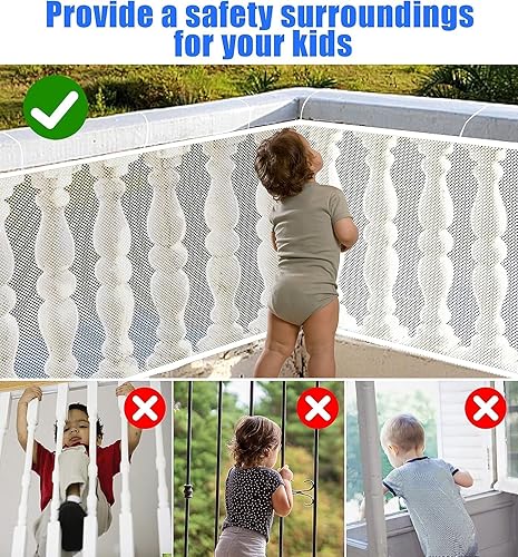 Miniatura 5 de JIFTOK Puerta de bebé para escaleras, protector de barandilla para niños, mascotas, juguetes, 59 pies de largo x 2.66 pies de alto, red de seguridad