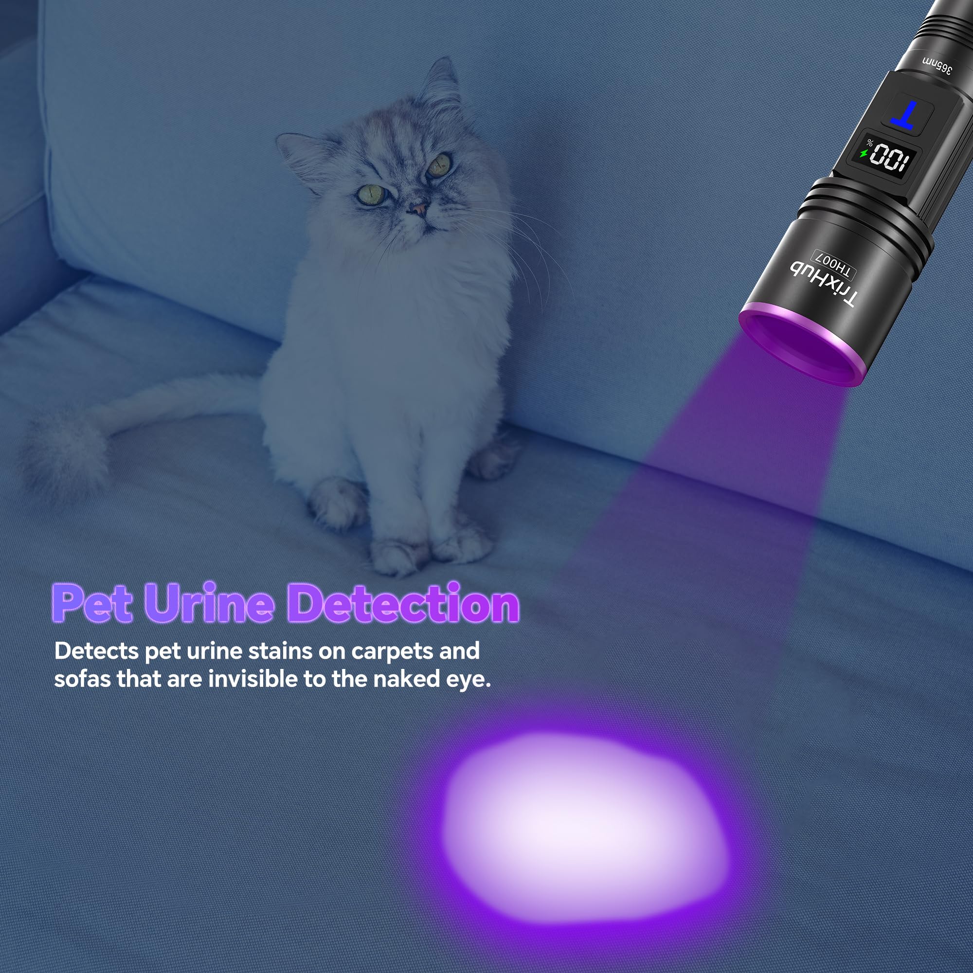 365nm Black Light Flashlight UV Flashlight Rechargeable with LCD Display Powerful Ultraviolet Lights for Pet Urine Detection Resin — view 4