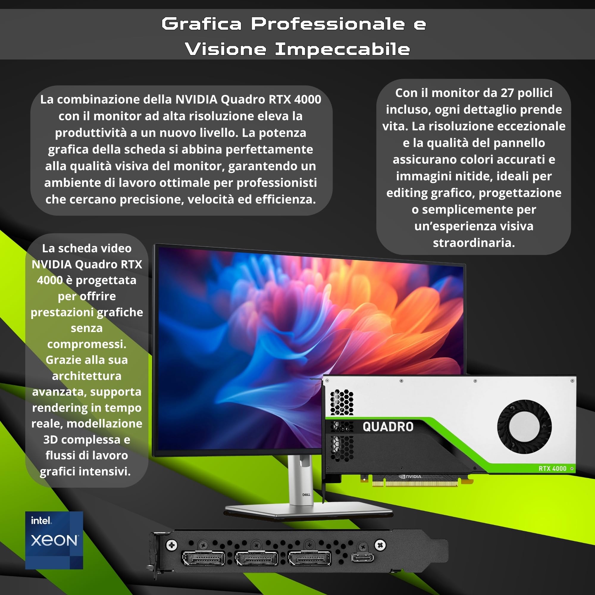 Computers Parts PC fisso Desktop Workstation completa Precision 5820 W2125 fino a 3.90 Ghz 32 GB Ram SSD 1 Tera RTX 4000 Monitor 27 Pollici Ms Office 2021 (Ricon