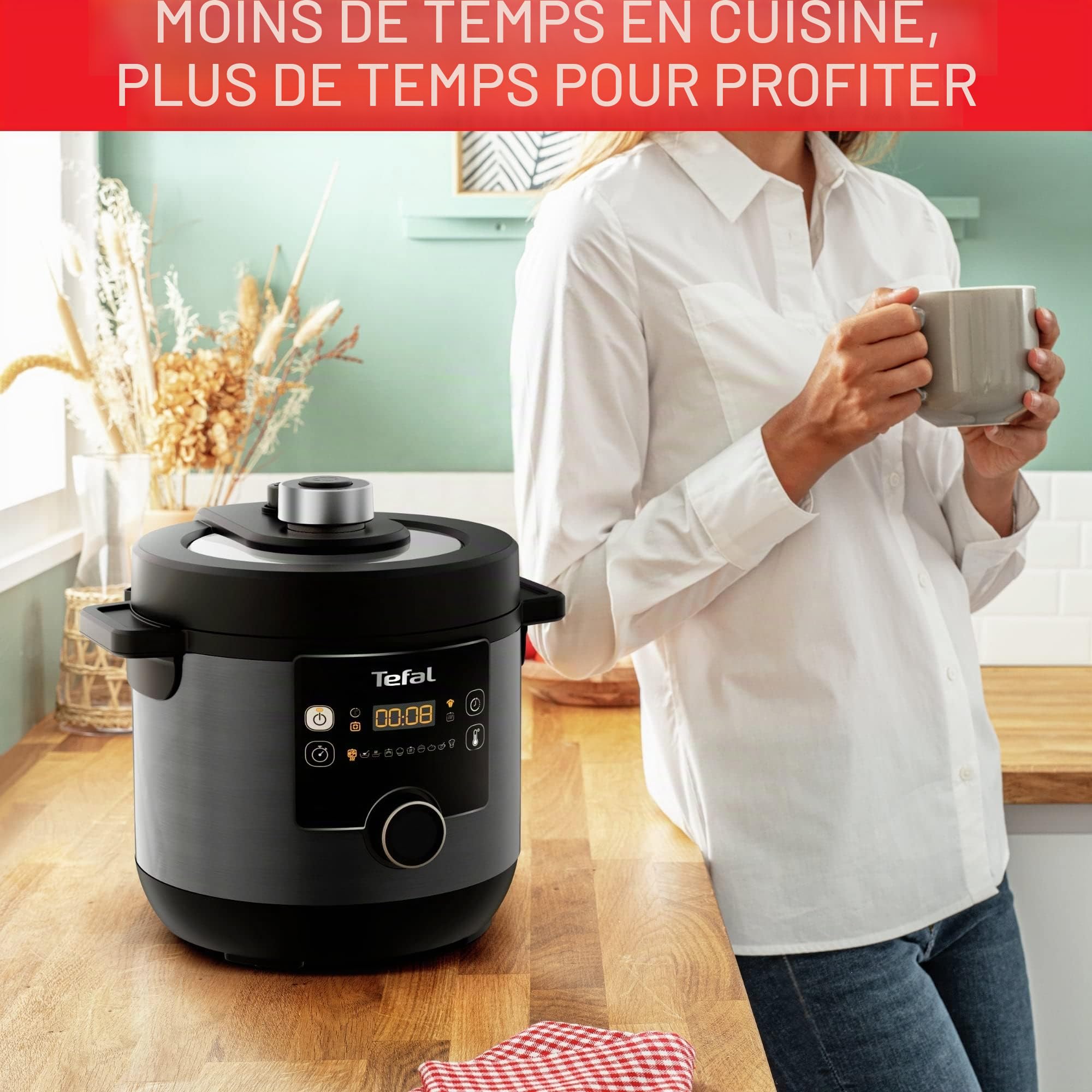 Tefal CY7788 Turbo Cuisine & Fry Multicuiseur | Autocuiseur et friteuse à air chaud | 14 programmes de cuisson automatiques | Couvercle extra Crisp | Polyvalent | Capacité 7,6 l | Avec livret de