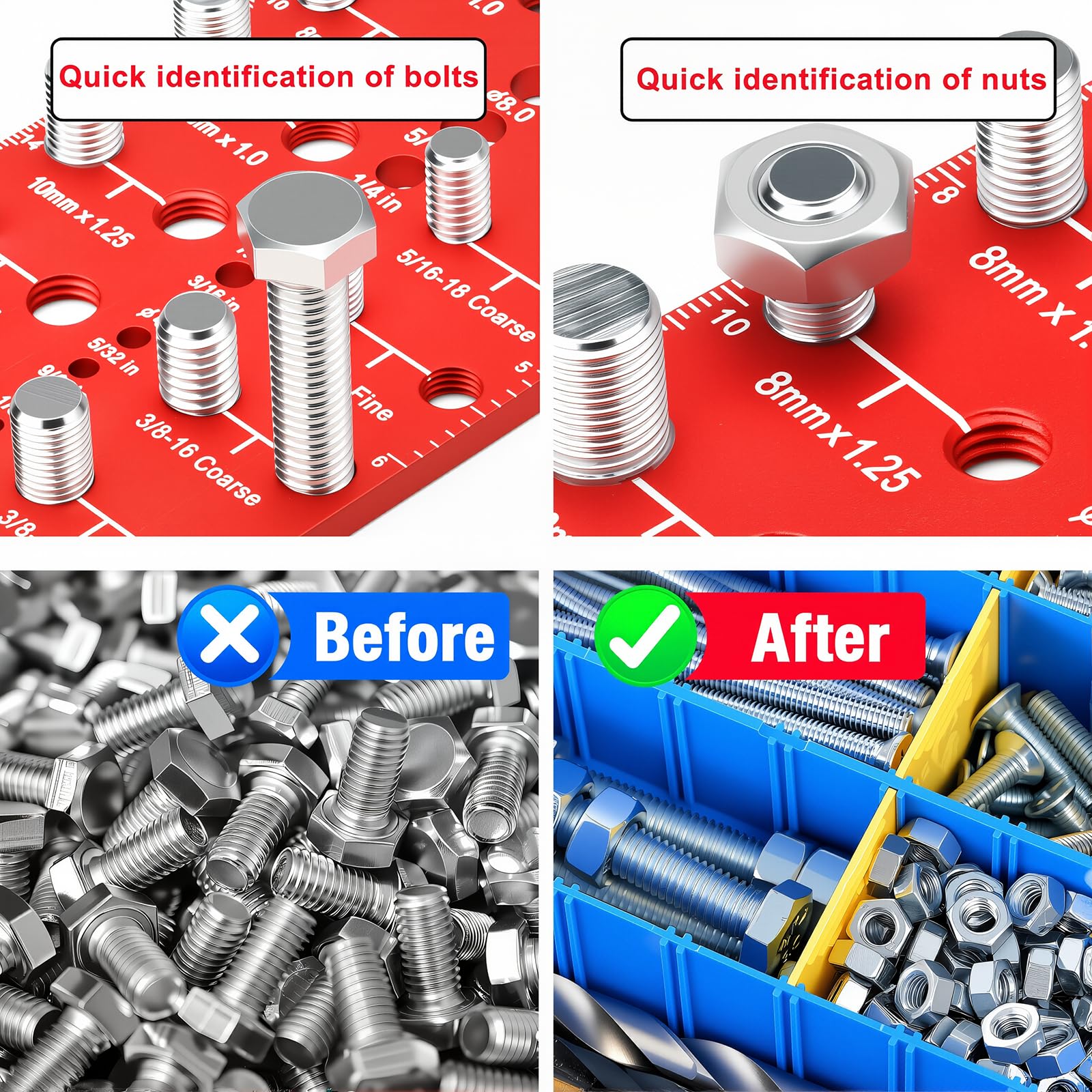 Thread Checker, 30 Nut and Bolt Thread Checker, Bolt Size and