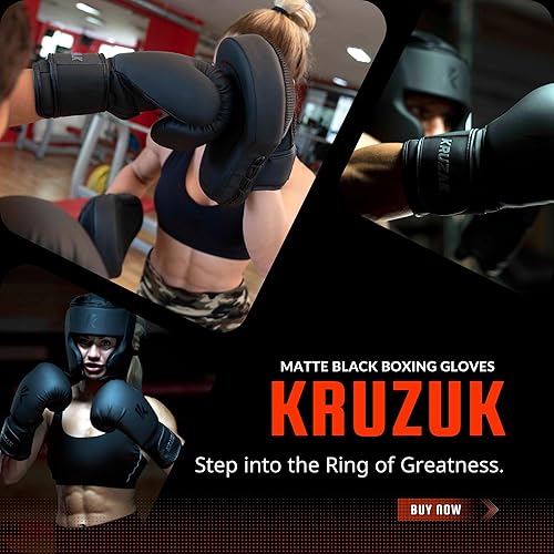 Miniatura 5 de Kruzak Matte Black Boxing Gloves and Pads, Boxing Gloves Training Set for Kickboxing and Muay Thai MMA Training - Boxing Kit for Adults with