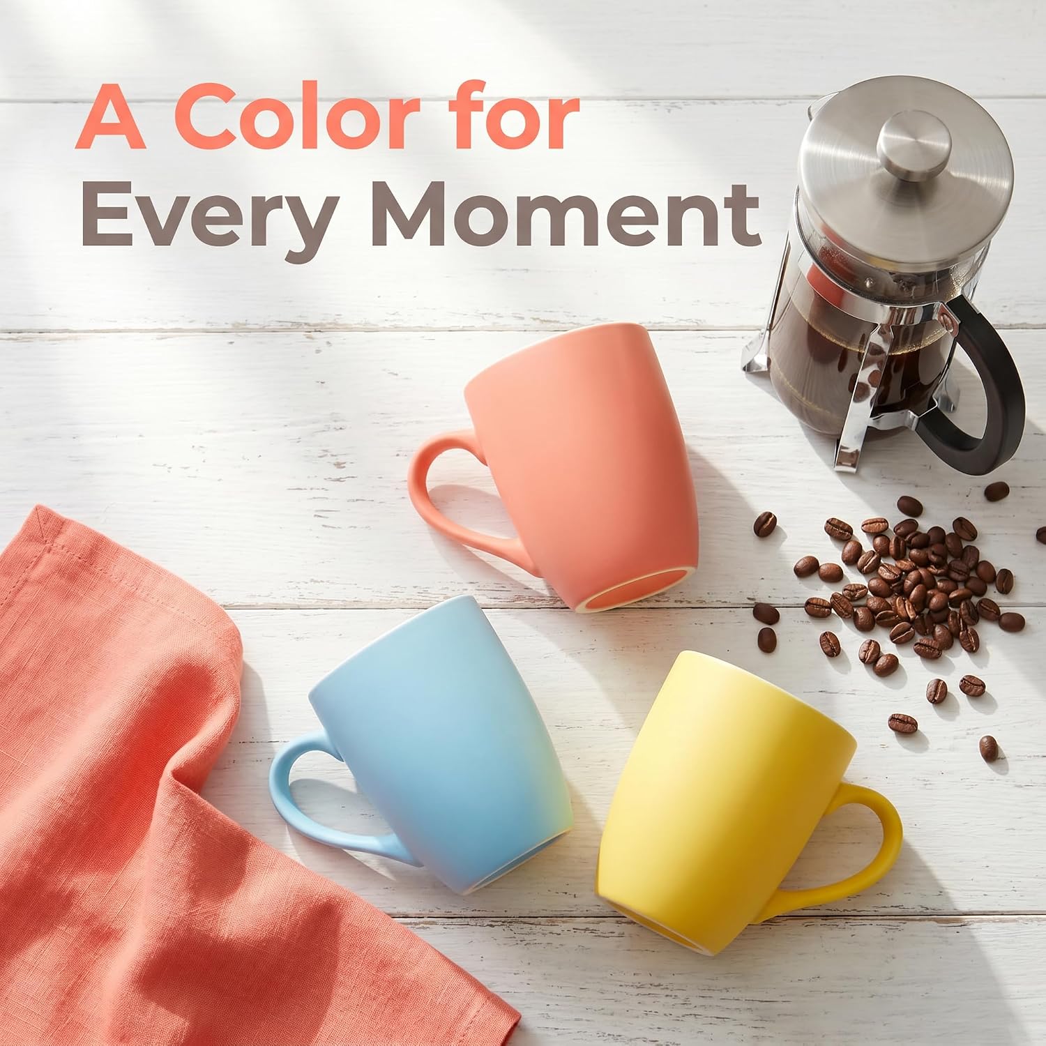 Ceramic Coffee Mugs Set of 6, 12 oz Matte Coffee Cups with Colorful Interior, Dishwasher & Microwave Fit for Tea, Hot Chocolate, Cappuccino (ALL) image 2