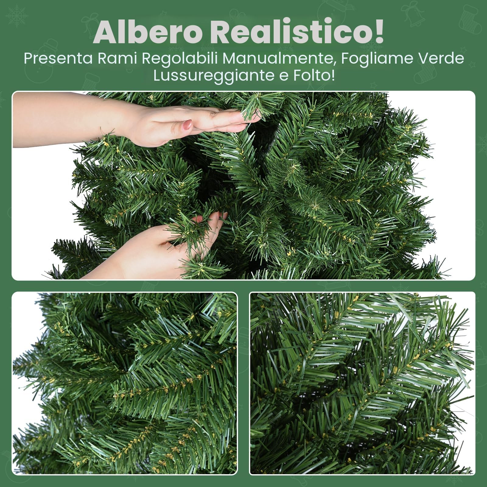 YEAUPE PRO Albero di Natale Artificiale 180 cm - 800 Punte | Montaggio Semplice a 3 Sezioni | Adatto per Interni ed Esterni, Soggiorno e Giardino | Albero in PVC, Verde