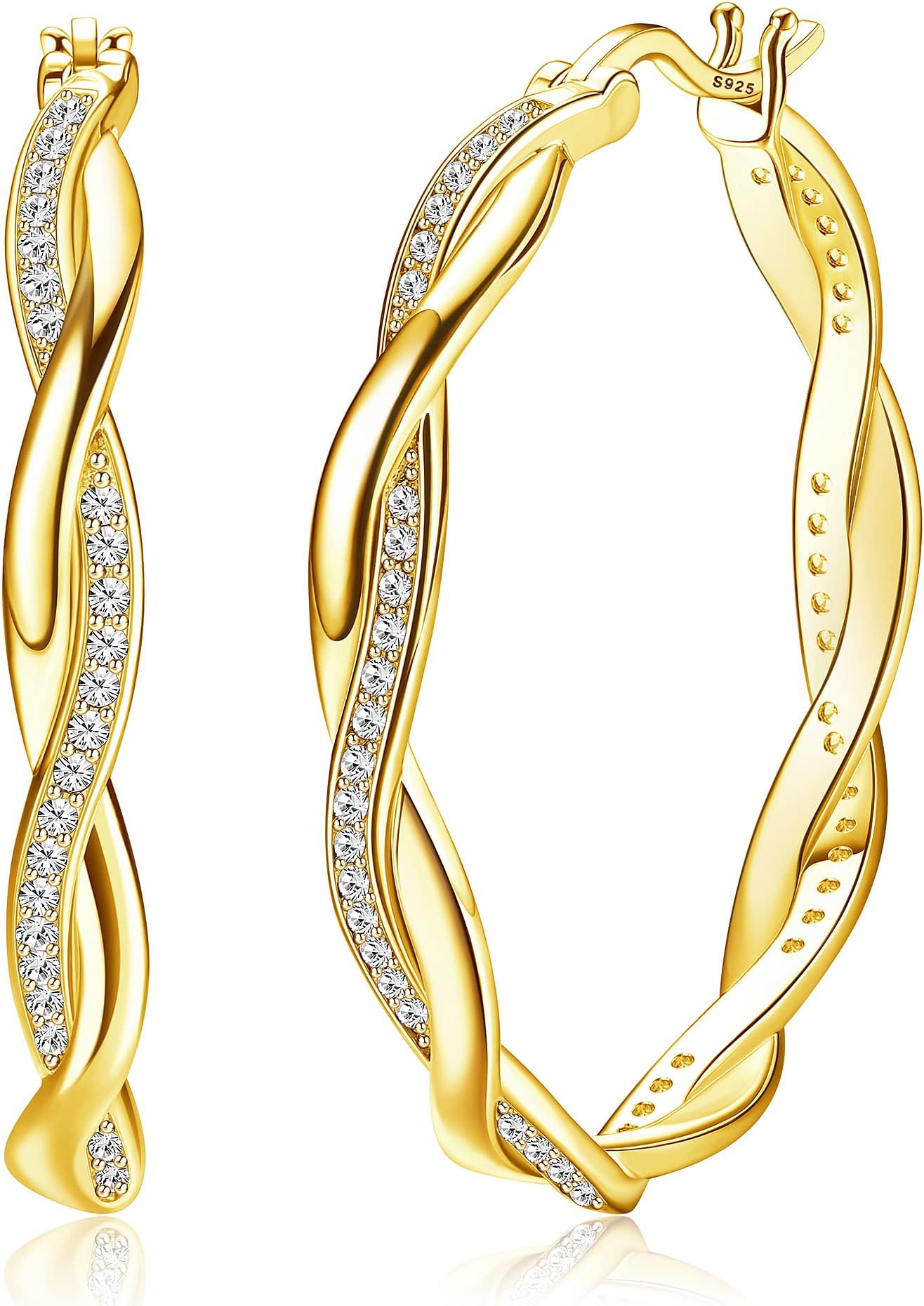 MILACOLATOWomen's Earrings Silver and Gold Hoop Earrings for Women Sparkly Cubic Zirconia Hoop Fashion Lightweight High Polished Hypoallergenic Earrings
