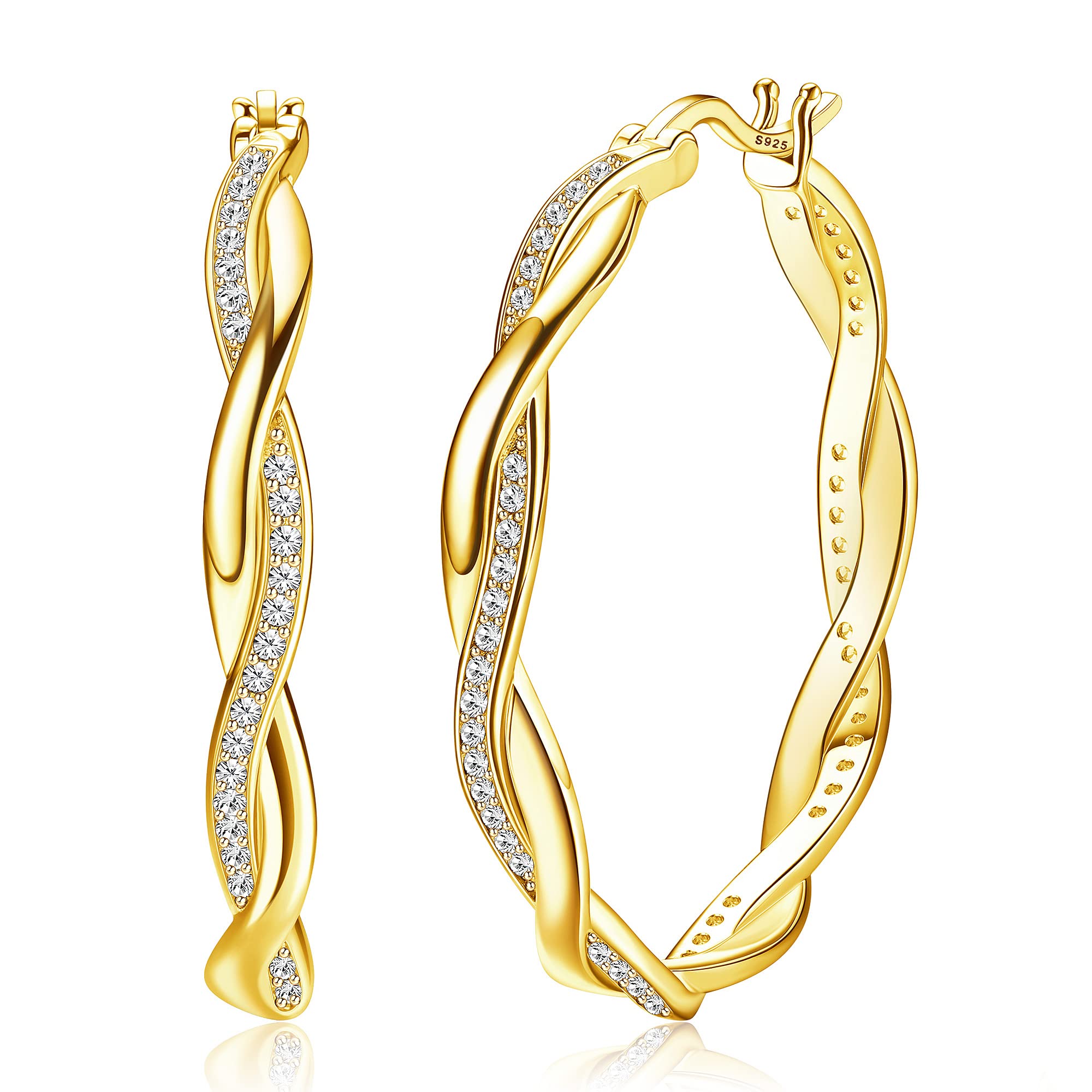 MILACOLATOWomen's Earrings Silver and Gold Hoop Earrings for Women Sparkly Cubic Zirconia Hoop Fashion Lightweight High Polished Hypoallergenic Earrings