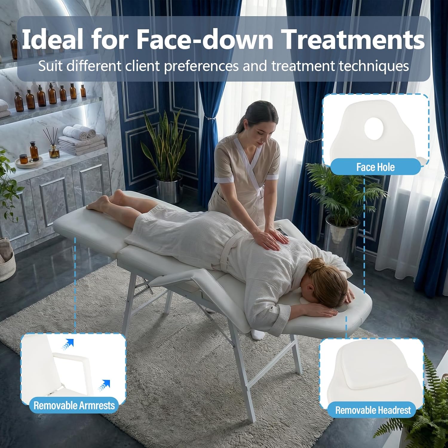 Giantex Portable Massage Bed Tattoo Chair, 73 Inch Adjustable Facial Table for Salon Beauty Spa w/Carrying Bag, Folding Spa Chair Esthetician & Lash Bed, White