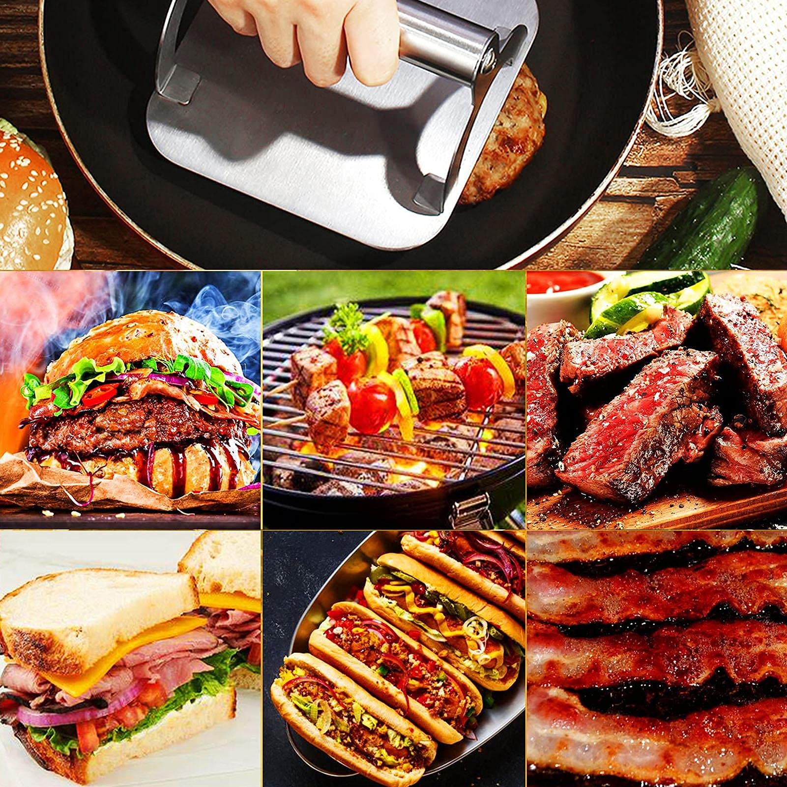 MOSFITO Smash Burger | Smasher Hamburger | Écraseur à hamburger | Anti-haderent en acier inoxydable | Presse à hamburgers | Smasher | Burguer Press