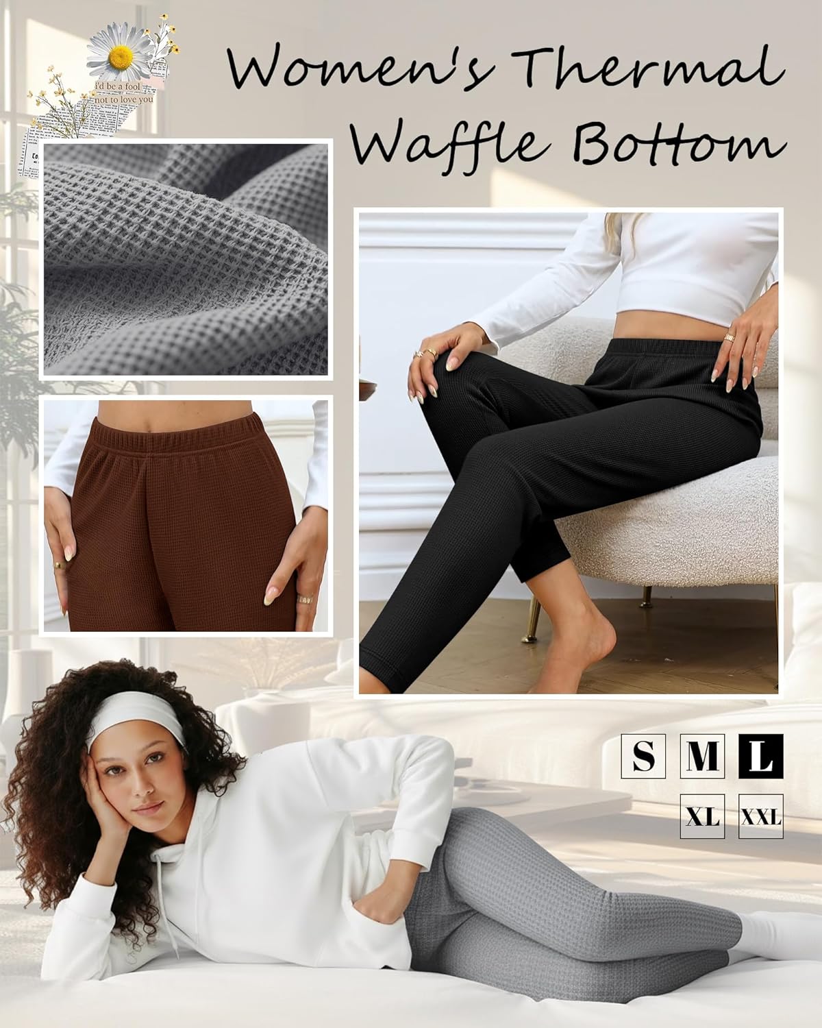 3 Pack Women's Waffle Thermal Bottom Warm Lightweight Underwear Pants Tights Stretchy Base Layer Legging - Image 4