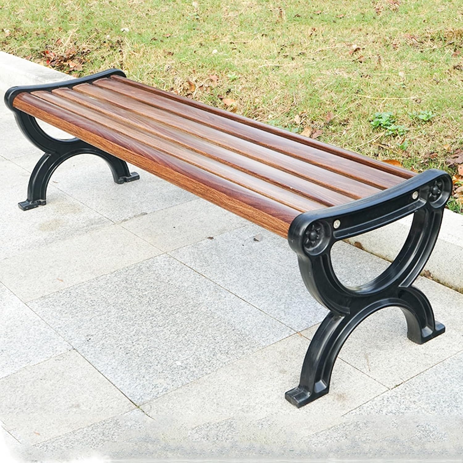 2-3 Seater Garden Bench, Wooden Garden Bench, w/Decorative Backrest & Ergonomic Armrest for Outdoor Garden, Backyard, Lawn, Porch, Path Outdoor Leisure Loveseat(59x16.9x19.6in)