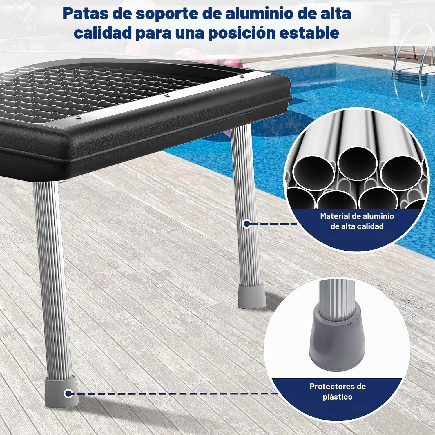 UISEBRT Solar Pool Heater 1er Set, plástico resistente a los rayos UV con placa de protección contra el polvo y las hojas, 111,5 x 66 x 6,5 cm, patas de aluminio, colector solar para piscina de jardín