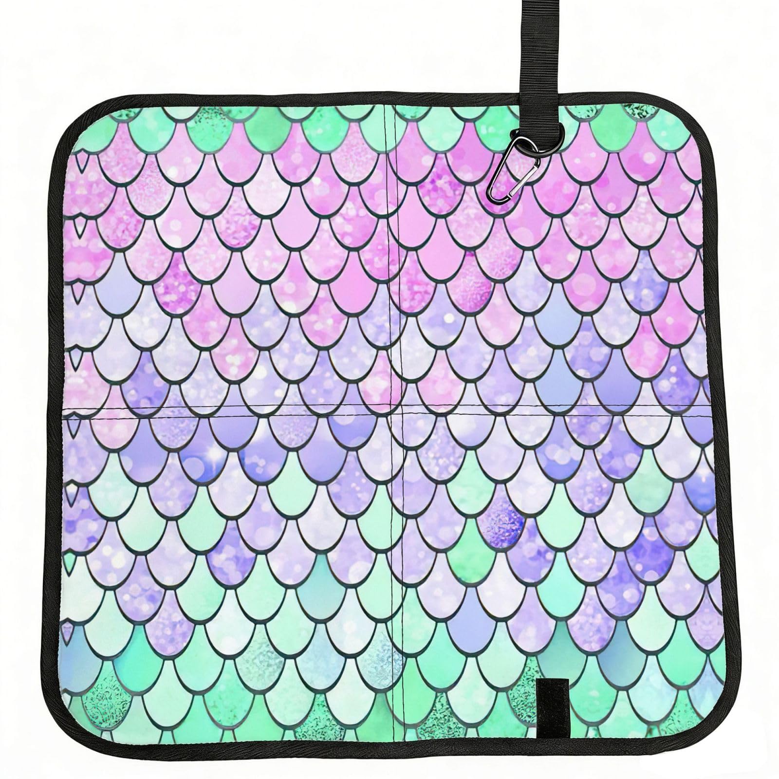 SDEGTHO Mermaid Scale Printed Foldable Seat Pad with Closure, Lightweight Cushion for Airplane Travel Camping