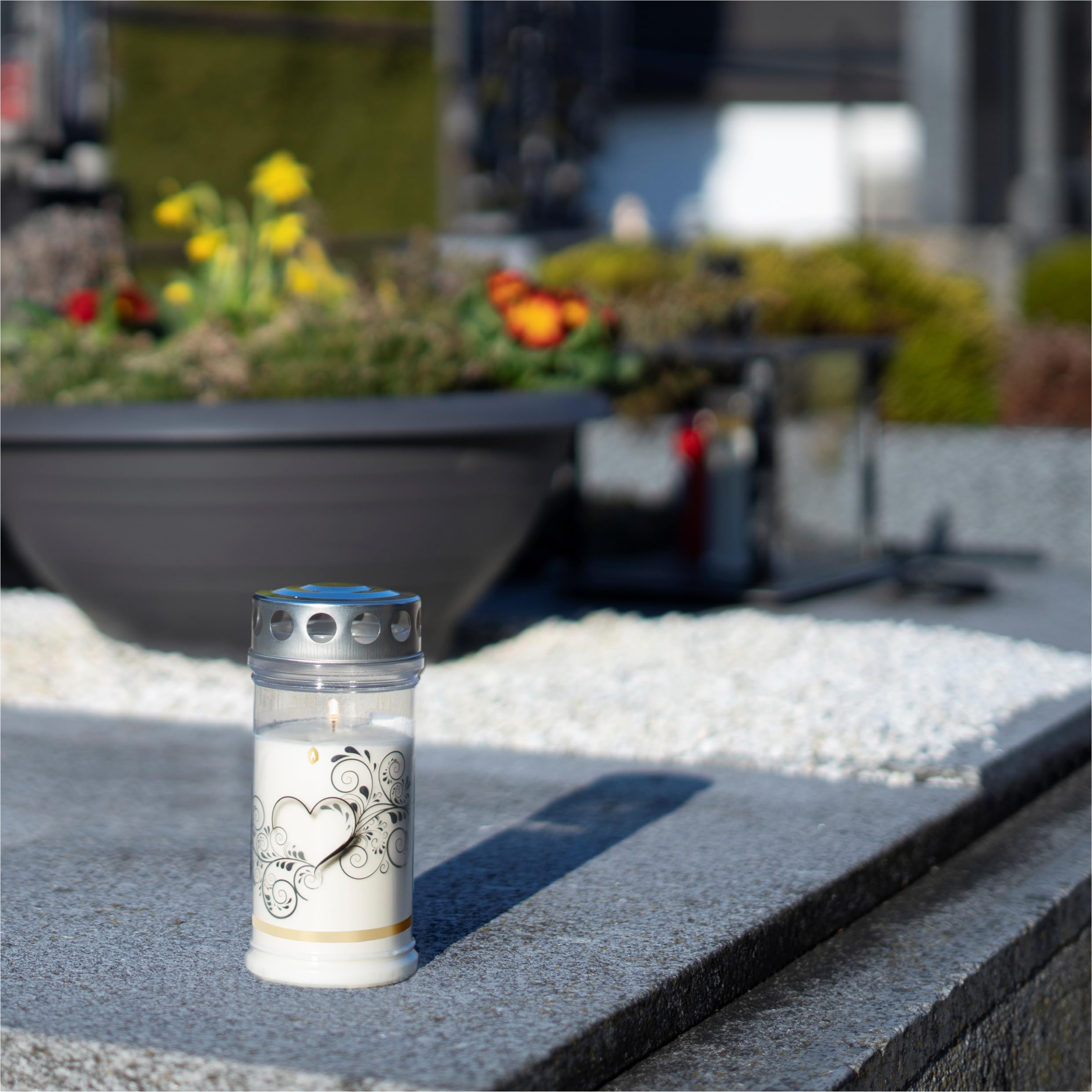 HOFER Grabkerzen, Grablicht, Brenndauer ca. 4 Tage, VERBUNDENHEIT, 10 Stk. | Trauerkerzen, Friedhofskerze mit Motiv & Spruch, für Grabdeko & Grabschmuck