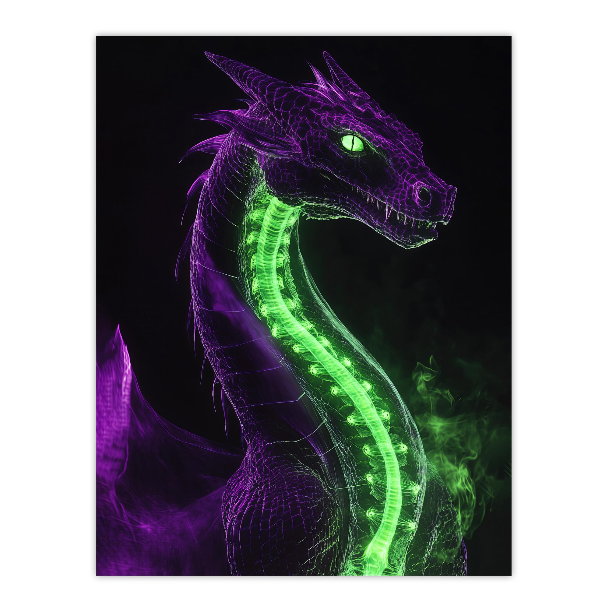 Artery8 Fantasy Dragon Neon Purple Green Xray Effect Living Room Large Wall Art Poster Print Thick Paper 18X24 Inch
