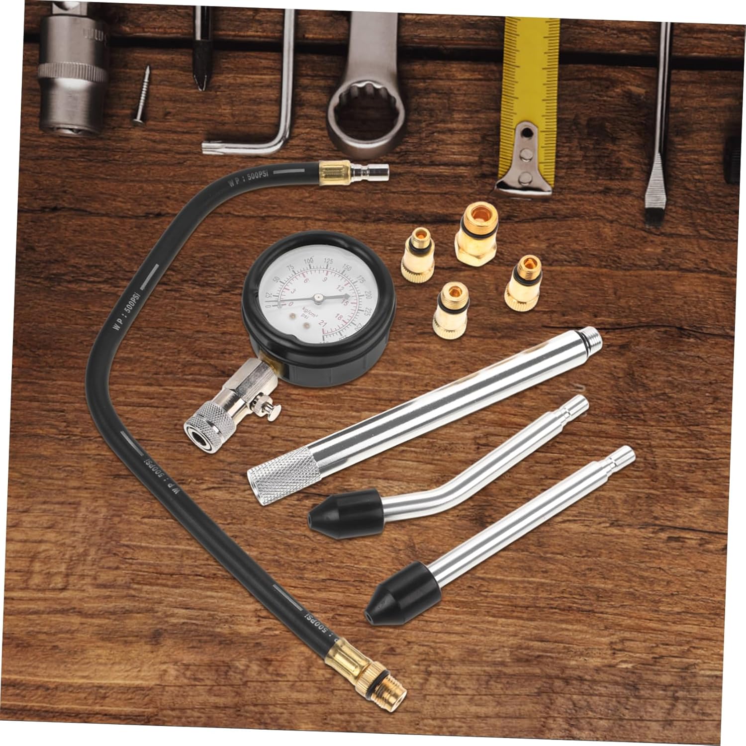 Vaguelly 1set Engine Compression Tester Gauge for Automotive and Motorcycle Repair Multi-Function Tool Kit for Accurate Engine Diagnostics and Maintenance
