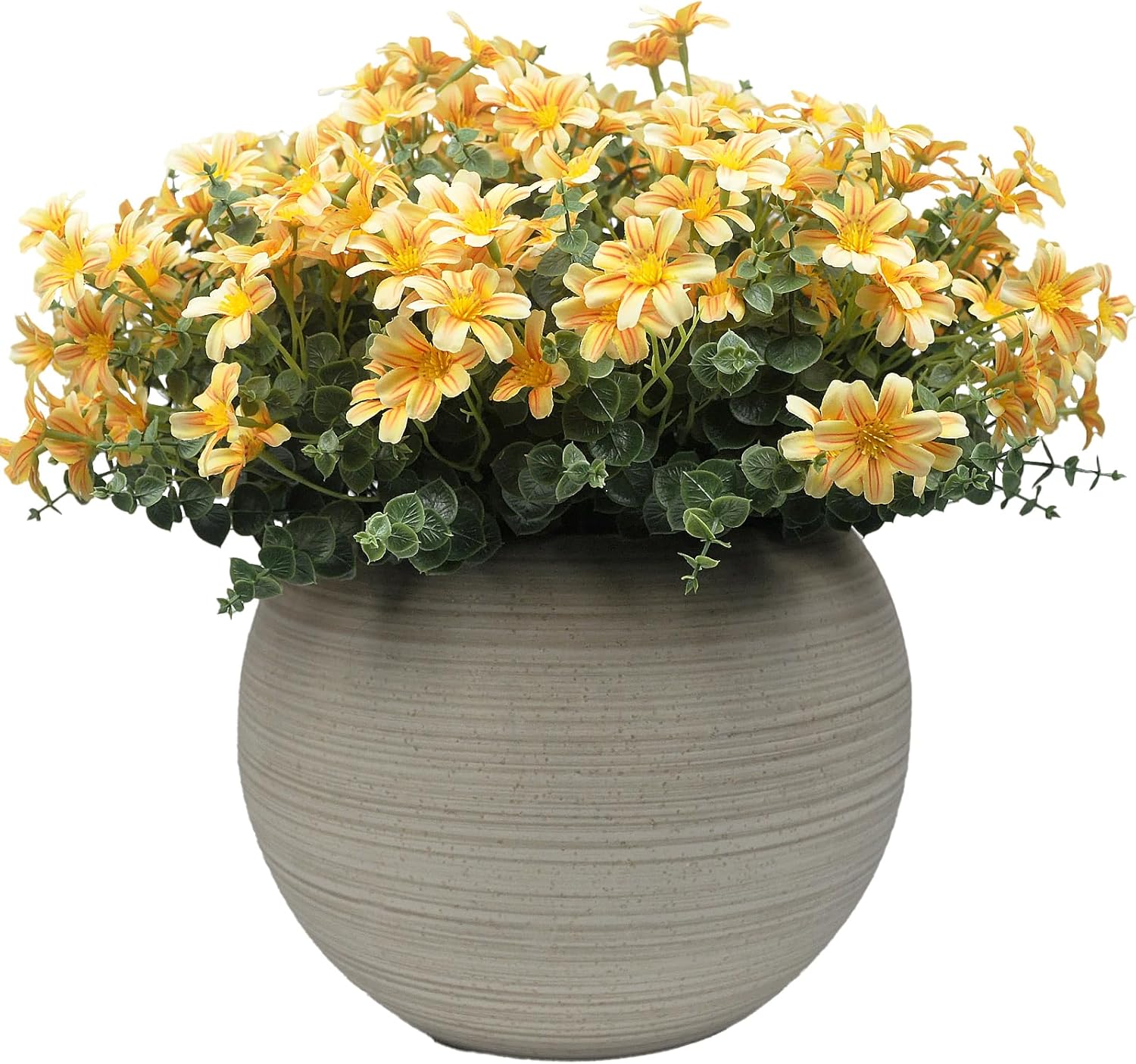 16 Bundles UV Resistant Artificial Daisy Flowers Fake Eucalyptus Plant Greenery for Indoor Outdoor Shrubbery Pot Home Table Centerpieces (White)