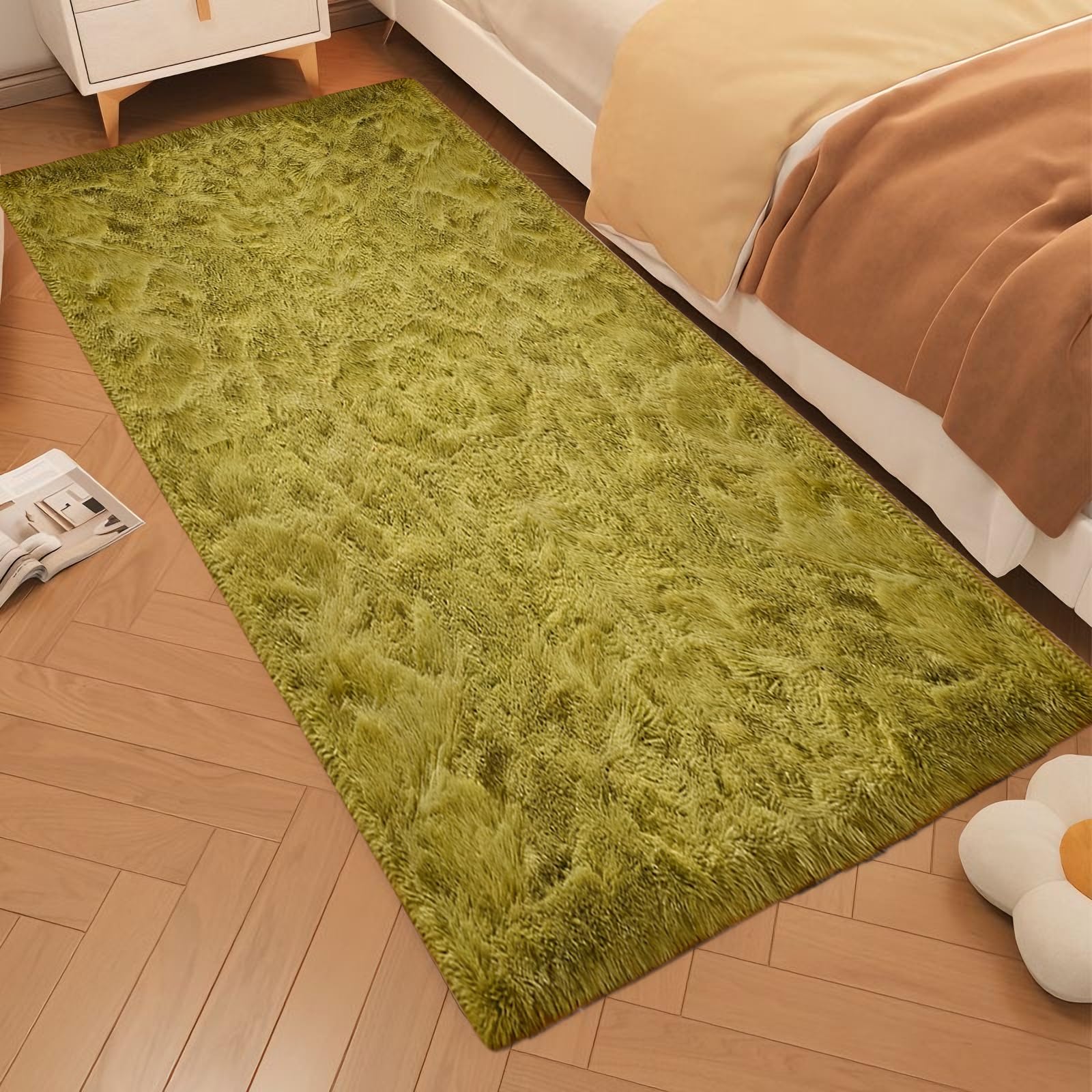 Tapis shaggy doux 200x240 vert avec dessous antidérapant haute sécurité