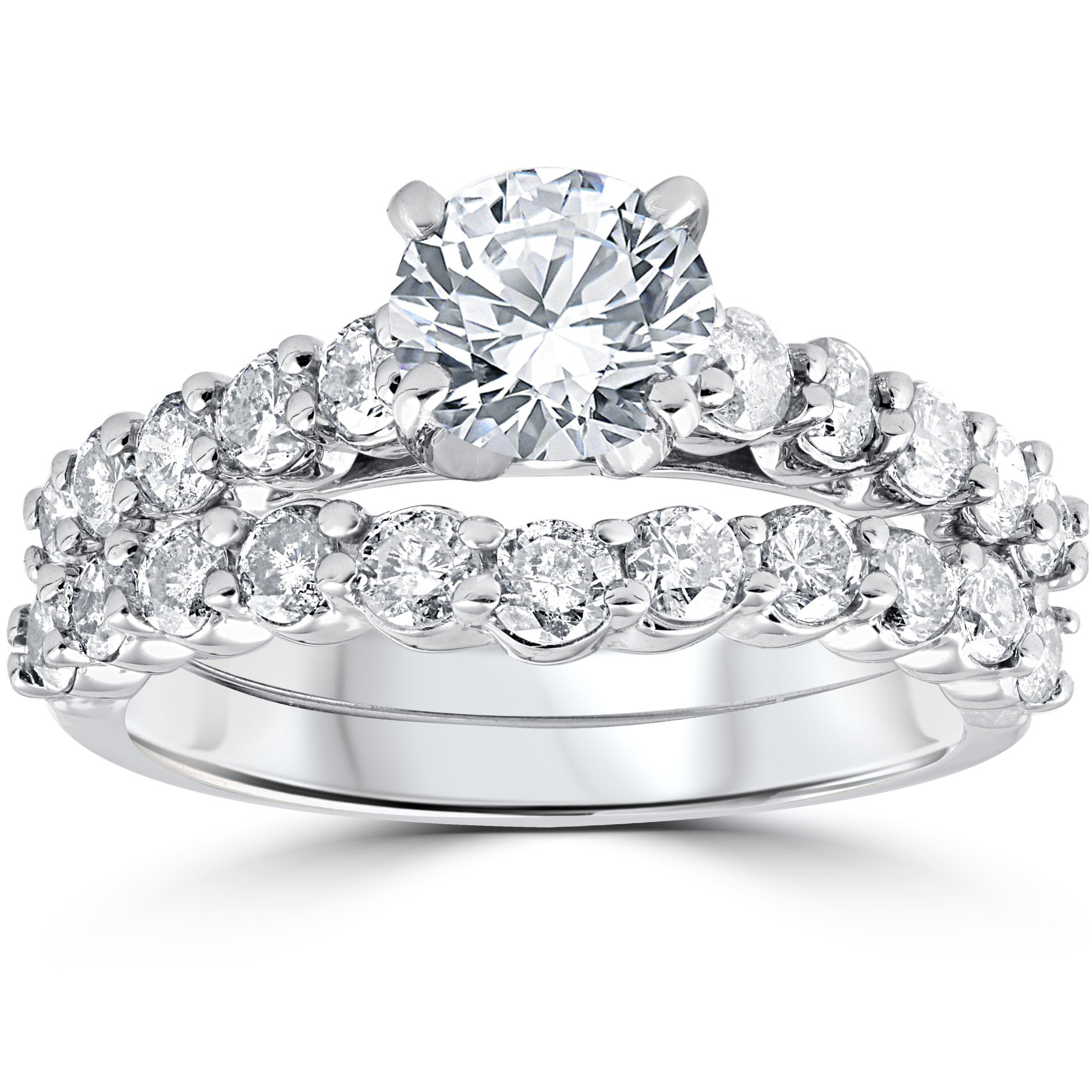 2ct Diamond Engagement Wedding Ring Set 14k White Gold