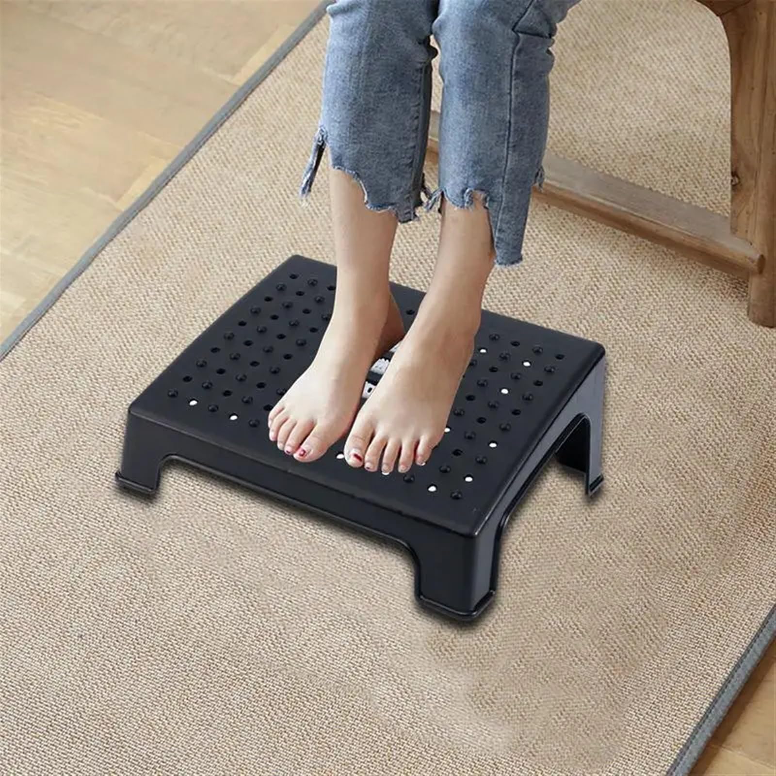 Podnóżek biurowy, Czarny podnóżek pod biurko z rolkami masującymi 14x10,4x5,5 cala