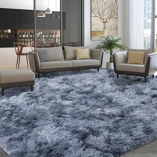 BALAPET Modern Plush Area Rug 12x15 Ft, Ultra Soft Large Faux Fur Area Rug for Bedroom Living Room, Non-Skid Indoor Carpet for Kids Playroom Home Decor，Tie Dye Grey