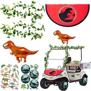 Halloween Dinosaur Golf Cart Decoration - 36Pcs Horror Dinosaur Balloon Flag Green Leaf Garland Golf Cart Stickers Kit for Festival, Car Accessories for Trunk or Treat Carnival Party Supplies