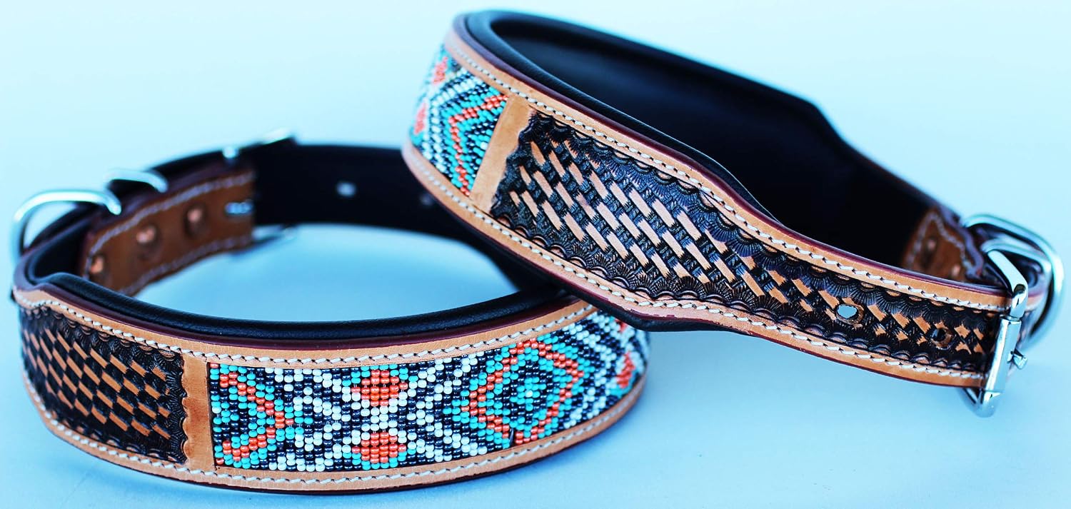 Small 13''- 17'' Dog Puppy Collar Genuine Cow Leather Padded Canine 60117