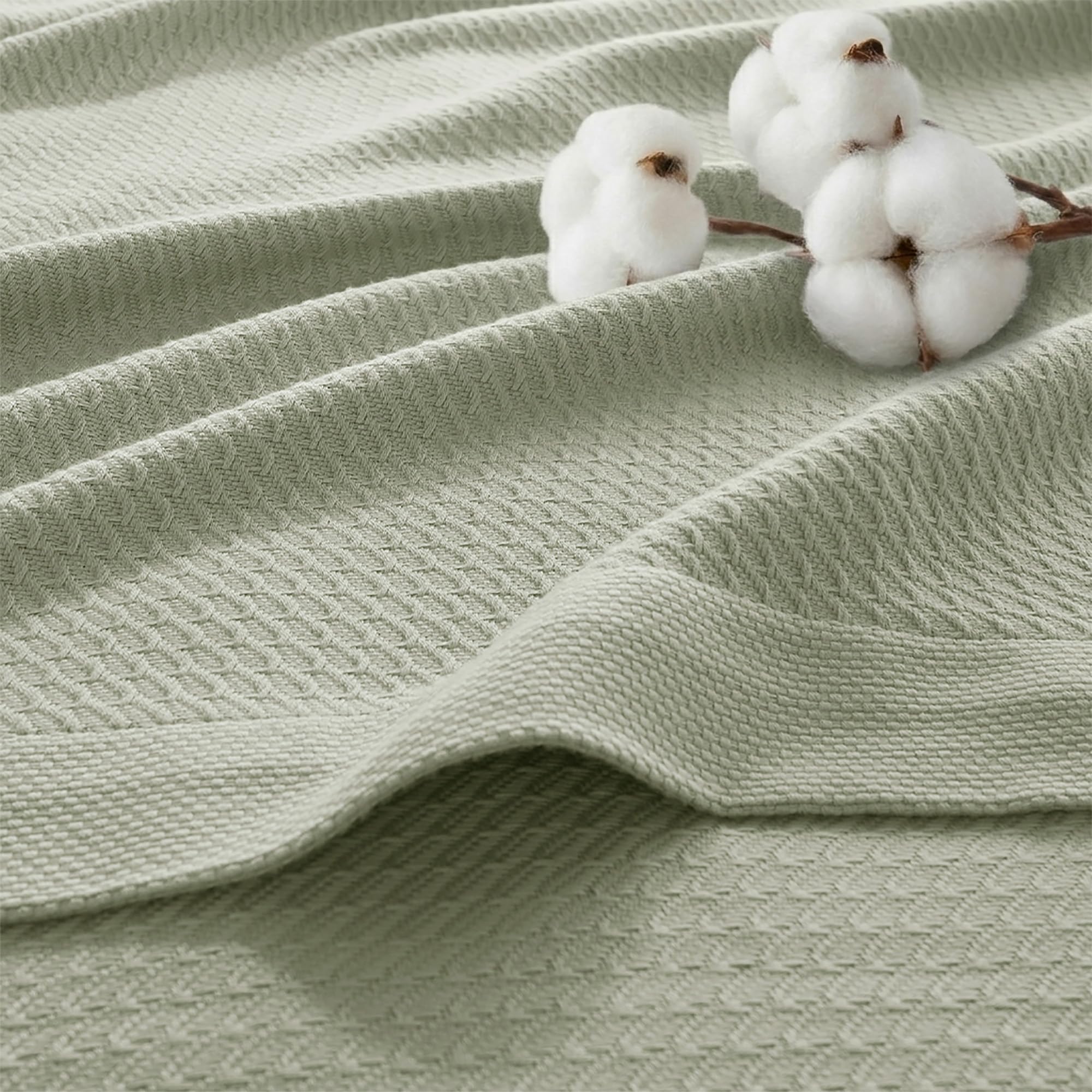 Madison Park Madison Park Queen Blanket Egyptian Cotton Summer Cozy Sage Full Size Green | Cozy Soft Breathable Durable, Waffle Weave Woven Casual, Lightweight Knit All Season Throw for Bed Couch or Sofa, OEKO TEX, Sage Green, Full/Queen
