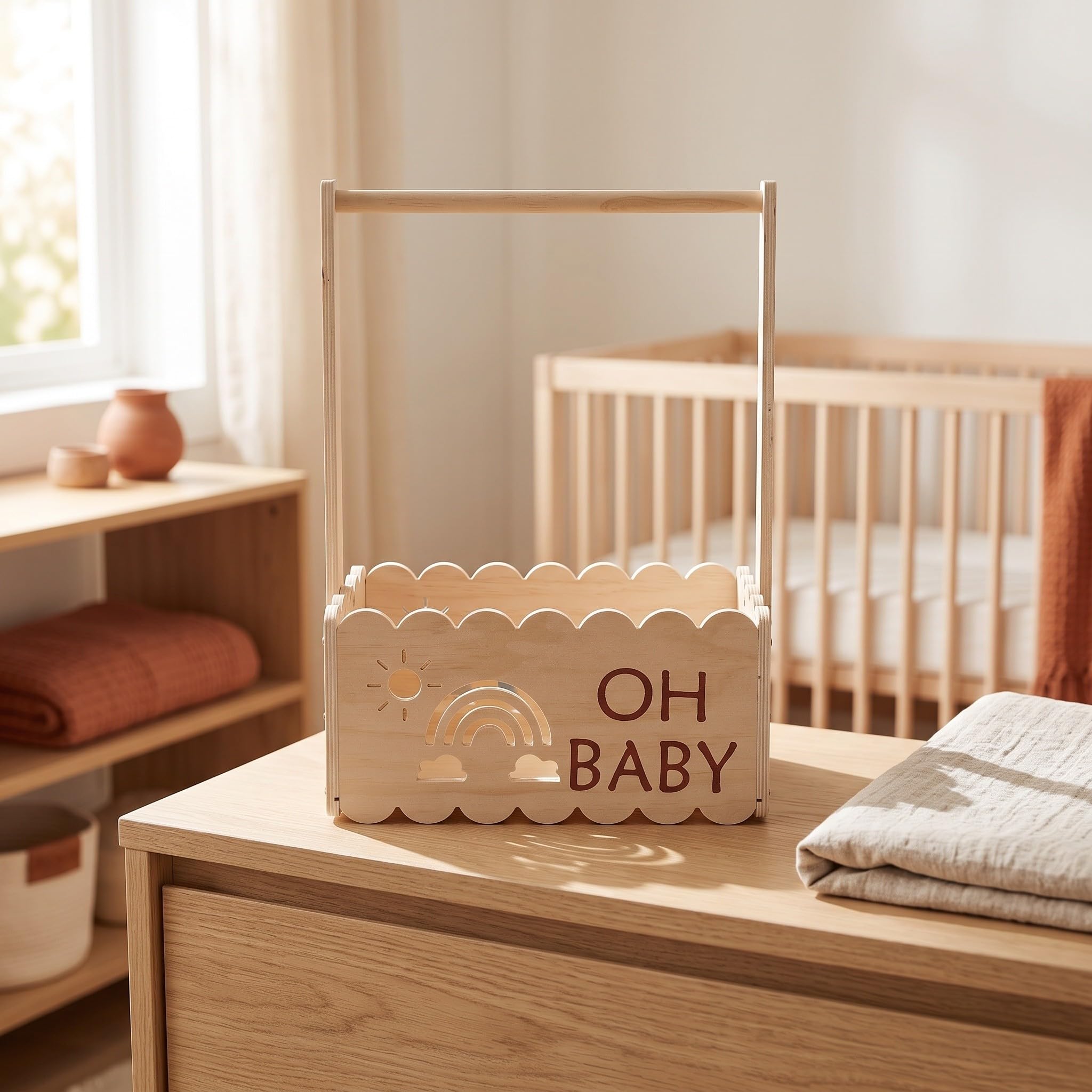Toddmomy Drewniany kosz prezentowy dla dziecka, szafa na baby shower z drążkiem do przechowywania ubranek dla chłopców i dziewczynek, prezent do pokoju dziecięcego dla kobiet w ciąży i młodych
