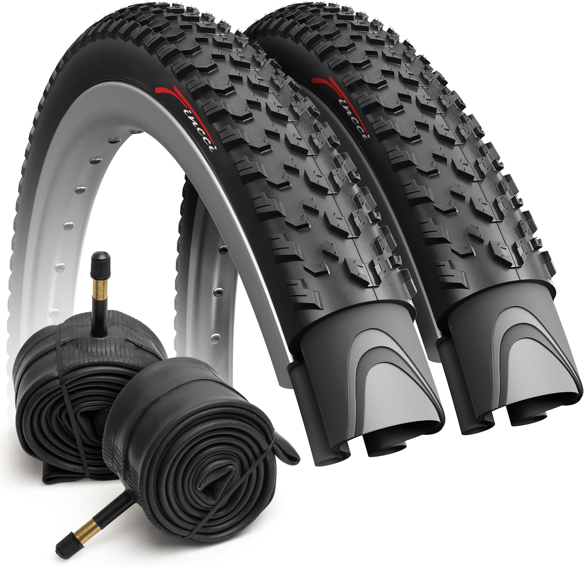 Fincci Durable 27.5 x 2.10 Mountain Bike Tyre with 27.5 Inner Tube Schrader/Presta Valve - Foldable Kevlar High Grip 54-584 27.5 MTB Tyres Lightweight, 30 TPI for Enduro, XC, Electric, Hybrid Bikes