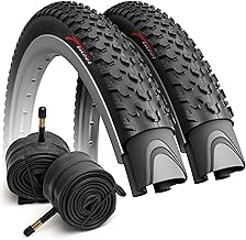 Fincci Pair 27.5 x 2.10 Mountain Bike Tyre with 2x 27.5 Inner Tube Schrader/Presta Valve - Foldable 54-584 27.5 MTB Tyres, 30 TPI Suitable for Ride in Dirt, Sand & Cross-Country Electric & Hybrid Bike