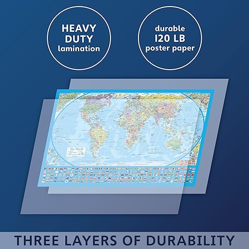 Miniatura 3 de Paquete de 2 pósteres laminados de mapa del mundo y juego de mapa de Estados Unidos  El diseño de mapa del mundo de la Tierra de Igualdad muestra