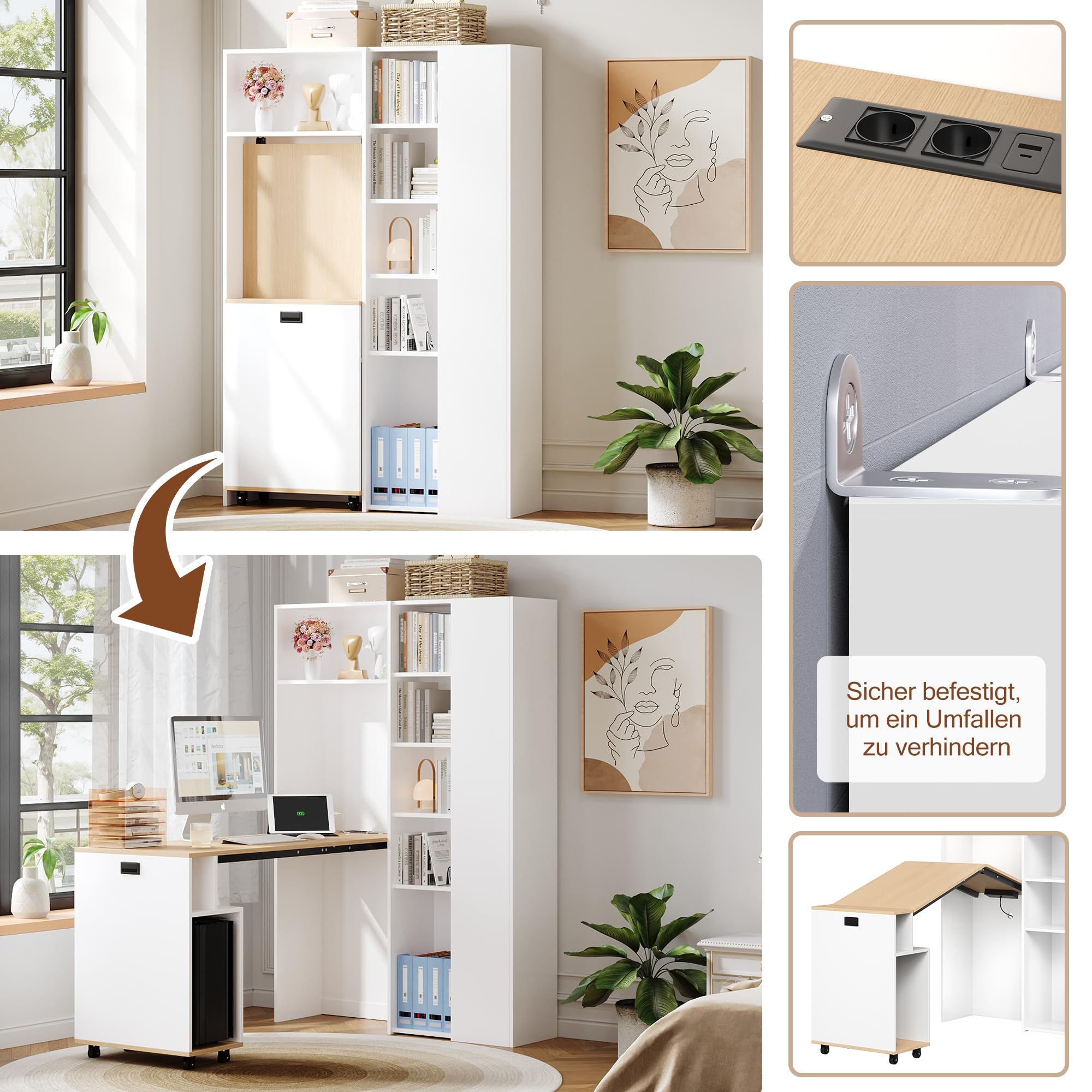 Inklapbaar bureau met plank, 2-in-1, ruimtebesparend wandbureau met