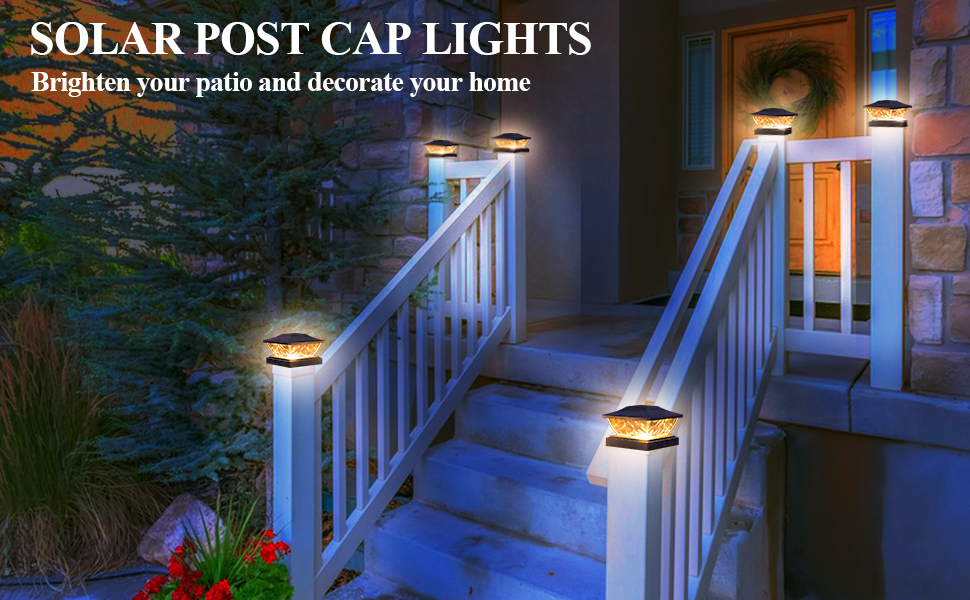 Lot De 4 Lampes Solaires Pour Poteaux - 2 Modes (blanc Chaud/froid), IP65, Pour Poteaux 9-10cm - Jardin, Terrasse