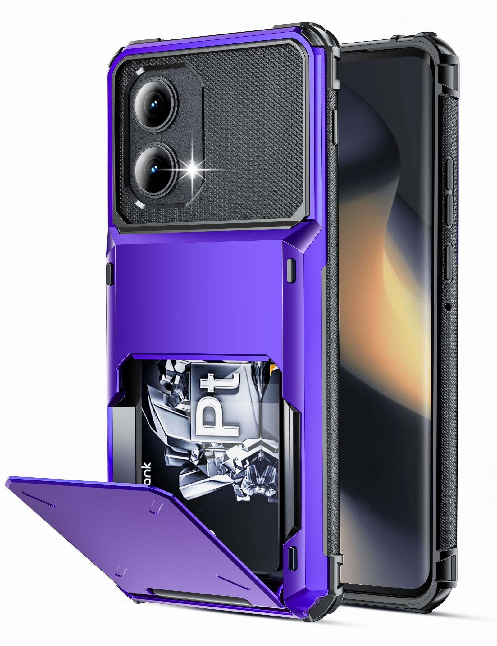 COOYA for Motorola Edge 2024 Case Wallet 5 Credit Card Holder Slot Flip Cover Anti-Slip Wallet Case Back Pocket Dual Layer Protective Hard Shell TPU