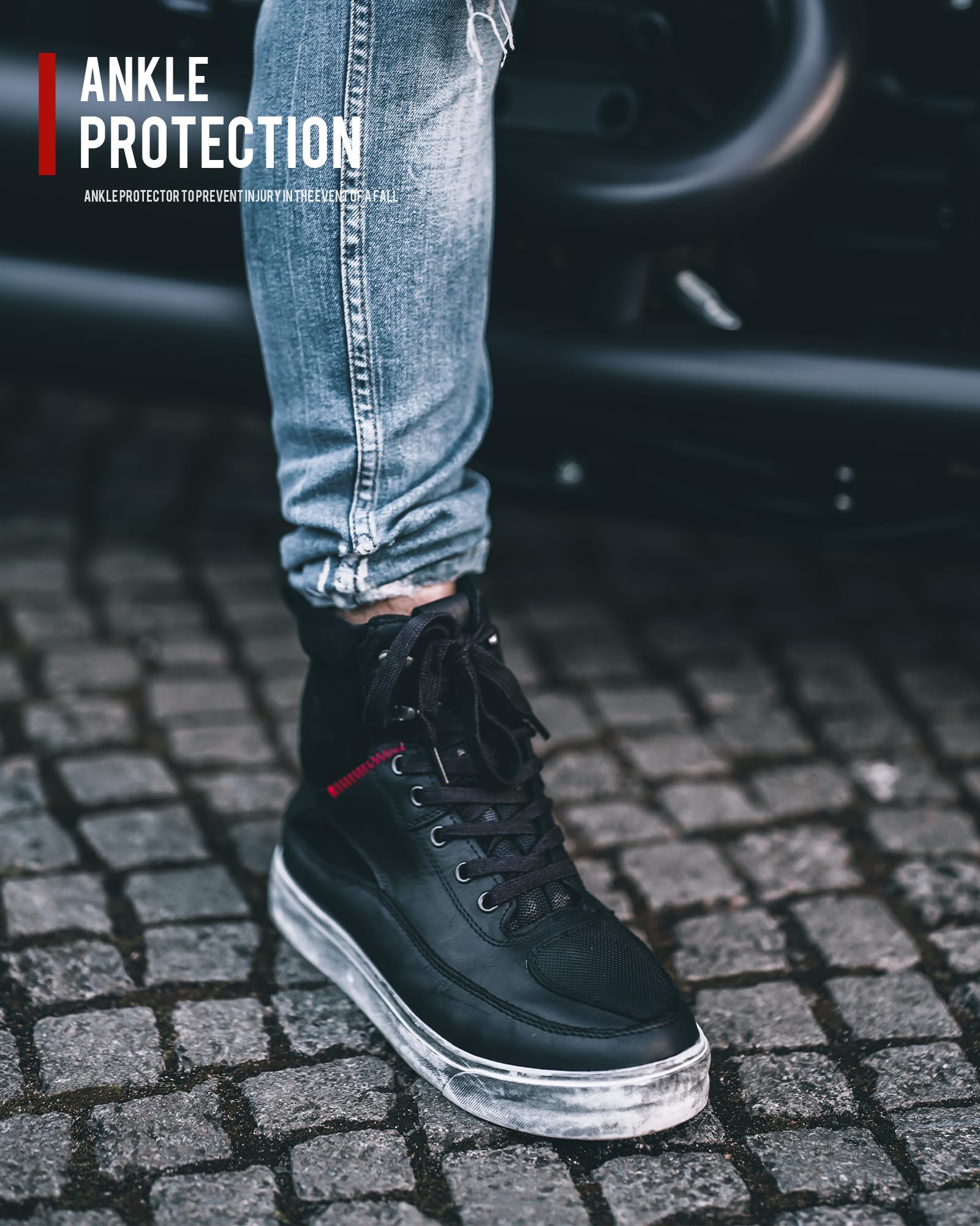 BORLENI Motorradschuhe Herren Motorradstiefel Leder Männer | seitlichem Reißverschluss Knöchelschutz Anti-Rutsch Sohle 40-47 EU