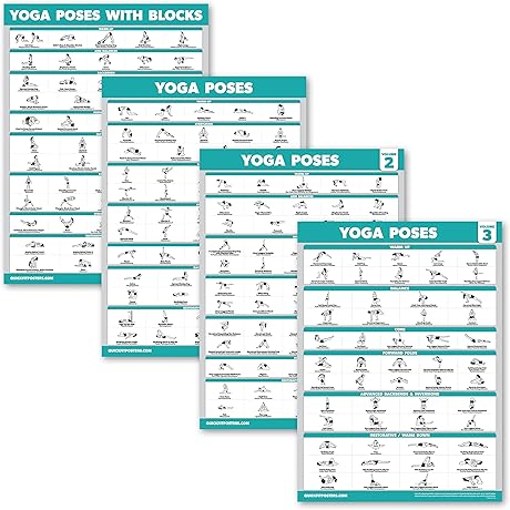Yoga Poses Poster Volume 1, 2 & 3 + Yoga Positions with Yoga Blocks