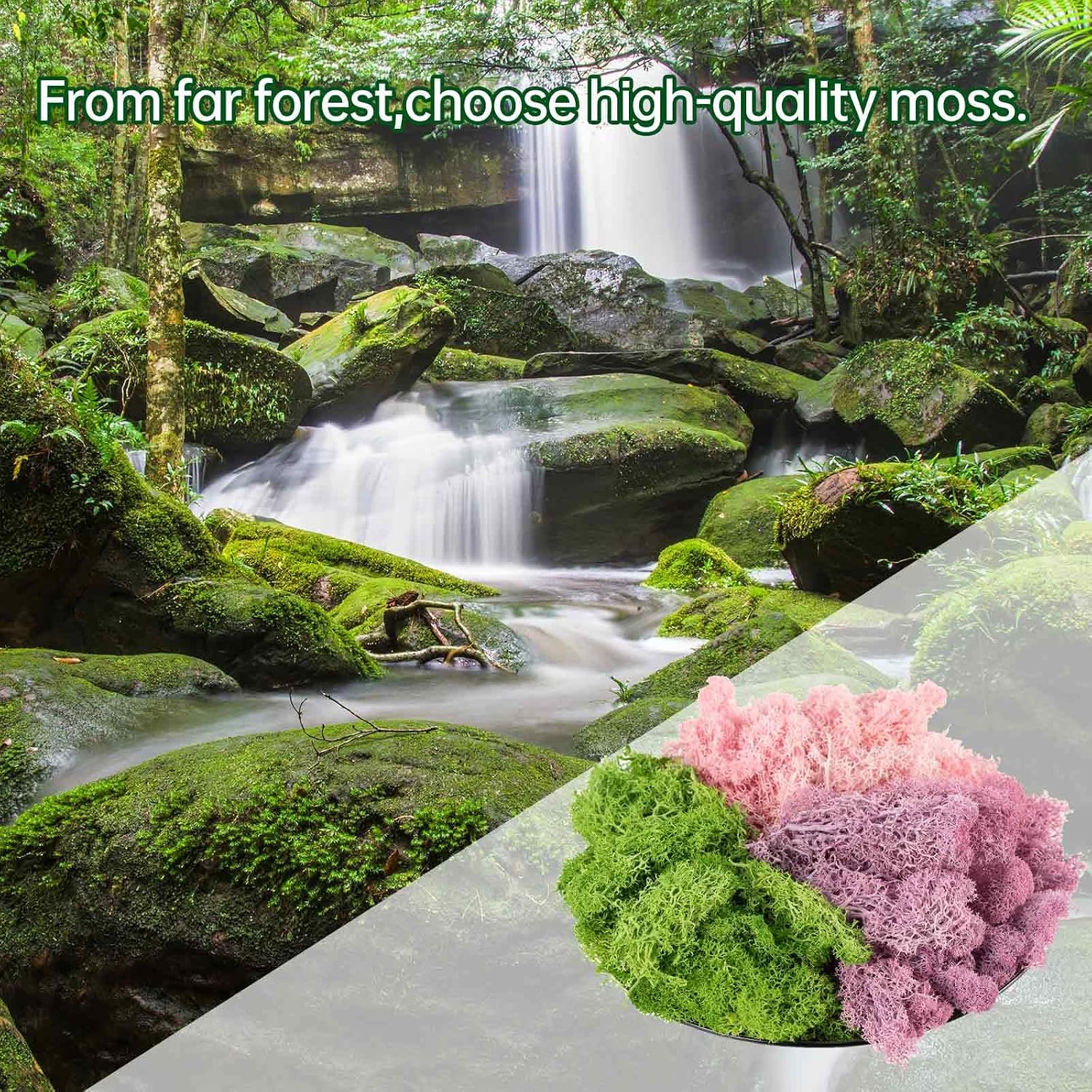9 Oz Natural Live Moss - Fake Moss for Potted Plants & Terrariums, Art & Wedding Decor (Green, Purple, Pink)