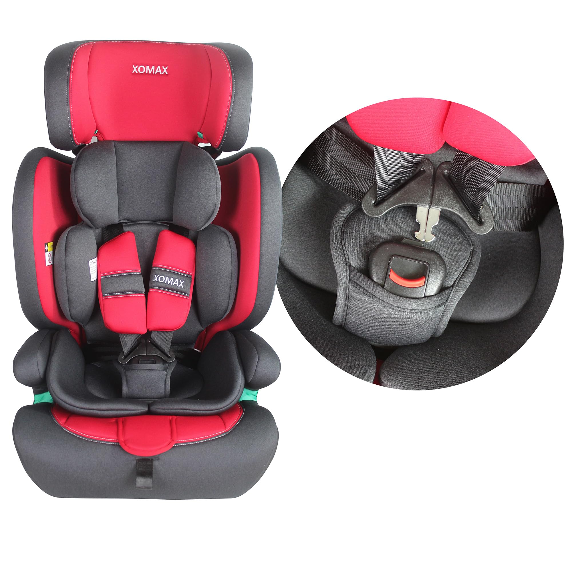 XOMAX LM238 Kindersitz mit ISOFIX I Mitwachsend I 9-36 kg, 15 Monate - 12 Jahre, Gruppe 1/2/3 I 5-Punkt-Gurt und 3-Punkt-Gurt I Bezug Abnehmbar und Waschbar I ECE R129 I Rot