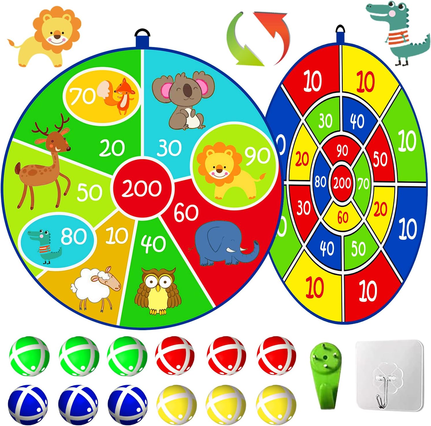 Lbsel 25.5in Large Kids Dart Board with 12 Sticky Balls, Kids Ball Games, Indoor/Outdoor Game, 65cm, Bright Color, Plastic Material, Dartboard