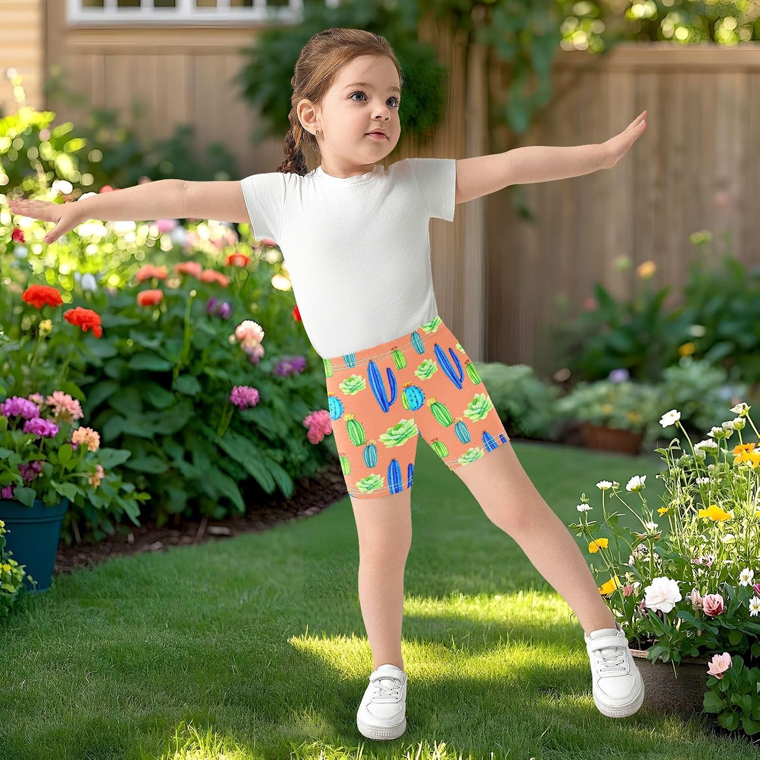 Blue Cactus Succulent Girls Bike Shorts Toddler Soft Cotton Under Dress Cartwheel Shorts