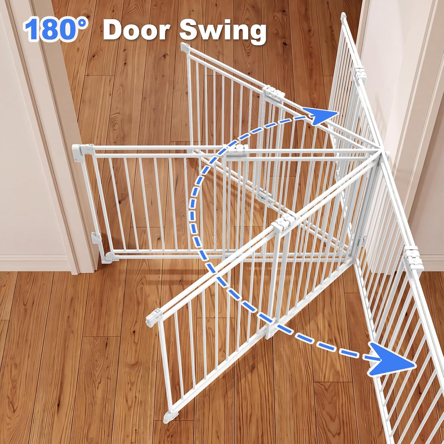Betertek Baby Gate for Doorways&Top/Bottom of Stairs-No Bottom Bar&Extra Wide Walk Thru Door, 31-54"W Heavy Duty Chew&Impact Resistant Safety Dog Gate, Hardware Mount (Drill Required) Indoor Pet Gate